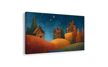 OBRAZ KOUZELNÁ VÁNOČNÍ VESNIČKA - BAREVNÉ DOMY - OBRAZY