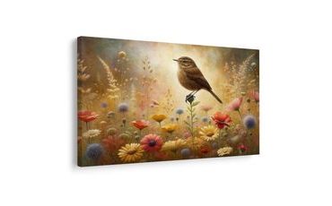 OBRAZ LETNÍ LOUKA S PTÁČKEM - OBRAZY PTÁCI - OBRAZY
