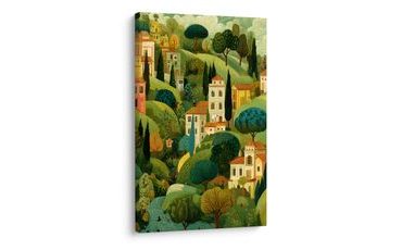 OBRAZ VENKOVSKÁ IDYLA A KOPCE - BAREVNÉ DOMY - OBRAZY