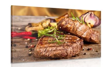 CANVAS PRINT GRILLED BEEF STEAK - PICTURES OF FOOD AND DRINKS - PICTURES