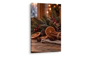 TABLEAU SUR TOILE – COMPOSITION HIVERNALE AUX ORANGES - TABLEAUX DE NOËL ET D’HIVER - TABLEAUX
