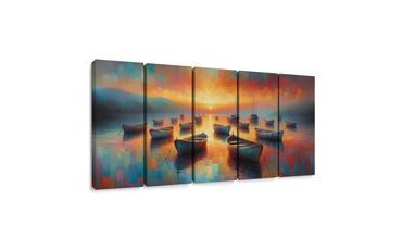 5-DÍLNÝ OBRAZ MALÉ LOĎKY V MALEBNÉM ZÁLIVU - OBRAZY MOŘE A PLÁŽ - OBRAZY