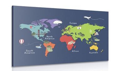 Obraz mapa świata z punktami orientacyjnymi