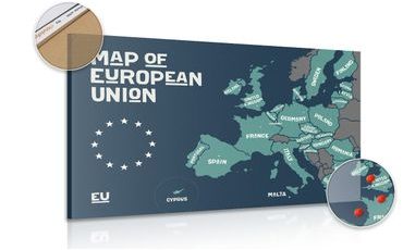 DECORATIVE PINBOARD EDUCATIONAL MAP WITH THE NAMES OF THE COUNTRIES OF THE EUROPEAN UNION - PICTURES ON CORK - PICTURES