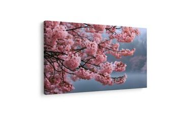 TABLEAU SUR TOILE – FLEURS DE CERISIER ROSES DANS LA BRUME - TABLEAUX DE FLEURS - TABLEAUX
