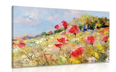 QUADRO PAPAVERI DIPINTI SU UN PRATO - QUADRI DI FIORI - QUADRI