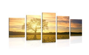 IMPRESSION SUR TOILE EN 5 PARTIES ARBRE SOLITAIRE - IMPRESSIONS SUR TOILE ARBRES ET FEUILLES - IMPRESSION SUR TOILE