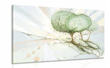 WANDBILD BÄUME AUF EINEM PASTELLFELD - BILDER BÄUME UND LAUB - BILDER