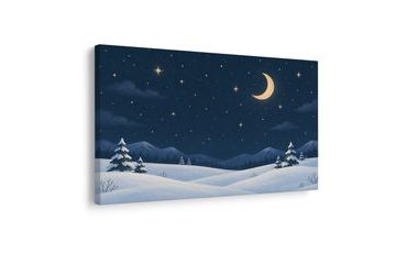 TABLEAU SUR TOILE – NUIT D’HIVER SOUS LA LUNE - TABLEAUX DE NOËL ET D’HIVER - TABLEAUX