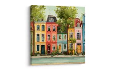 OBRAZ PASTELOVÉ DOMY A STROMY - BAREVNÉ DOMY - OBRAZY