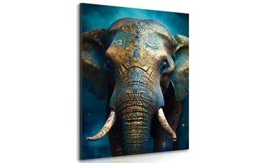 WANDBILD BLAU-GOLDENER ELEFANT - WANDBILDER MIT DEN HERRSCHERN DES TIERREICHS - BILDER