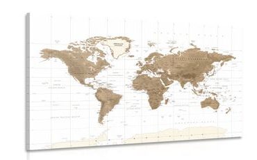 CANVAS PRINT BEAUTIFUL VINTAGE MAP OF THE WORLD WITH A WHITE BACKGROUND - PICTURES OF MAPS - PICTURES