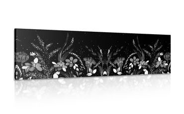 CANVAS PRINT WITH A FLORAL ORNAMENT IN BLACK AND WHITE - BLACK AND WHITE PICTURES - PICTURES