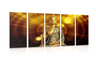 QUADRO IN 5 PARTI STATUA DEL BUDDHA CON SFONDO ASTRATTO - QUADRI FENG SHUI - QUADRI