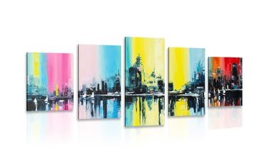5-DÍLNÝ OBRAZ OLEJOMALBA MĚSTA - OBRAZY MĚSTA - OBRAZY