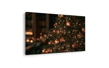 TABLEAU SUR TOILE – SAPIN DE NOËL DANS UNE LUEUR DORÉE - TABLEAUX DE NOËL ET D’HIVER - TABLEAUX