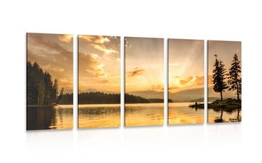 QUADRI 5 PEZZI – RIFLESSO DEL LAGO DI MONTAGNA - QUADRI DI NATURA E PAESAGGIO - STAMPE E QUADRI