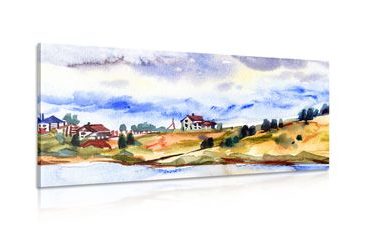 WANDBILD DORF IN AQUARELL - BILDER VON NATUR UND LANDSCHAFT - BILDER