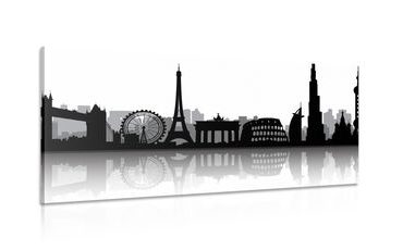 CANVAS PRINT INTERNATIONAL SYMBOLS OF METROPOLISES - BLACK AND WHITE PICTURES - PICTURES