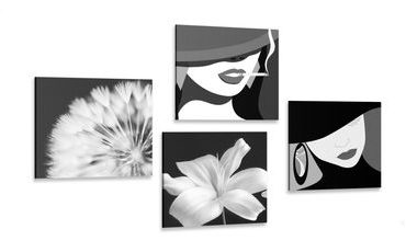 CANVAS PRINT SET LADIES IN BLACK AND WHITE - SET OF PICTURES - PICTURES