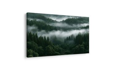 TABLEAU SUR TOILE – FORÊT DE MONTAGNE BRUMEUSE À L’AUBE - TABLEAUX FORÊT - TABLEAUX