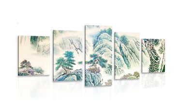 5-TEILIGES WANDBILD CHINESISCHE LANDSCHAFTSMALEREI - WANDBILD IMITATION VON ÖLGEMÄLDE - BILDER