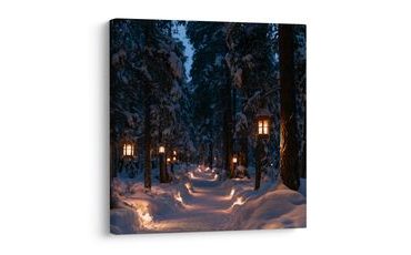 TABLEAU SUR TOILE – SENTIER FORESTIER DU SOIR AUX LANTERNES - TABLEAUX DE NOËL ET D’HIVER - TABLEAUX