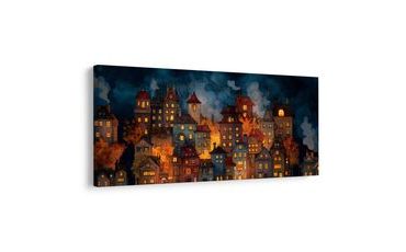 OBRAZ KOUZELNÁ ZIMNÍ NOC VE MĚSTĚ - BAREVNÉ DOMY - OBRAZY