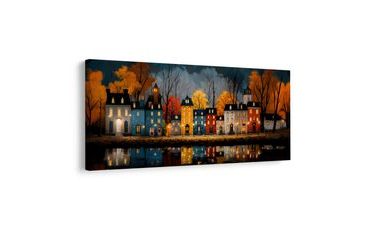 OBRAZ VÁNOČNÍ OSVĚTLENÉ DOMY - BAREVNÉ DOMY - OBRAZY