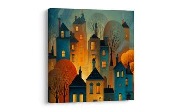 OBRAZ SVÁTEČNÍ SVĚTLA DOMOVŮ - BAREVNÉ DOMY - OBRAZY