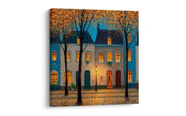 OBRAZ MĚSTSKÁ POHODA S LAMPOU - BAREVNÉ DOMY - OBRAZY