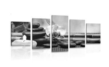 5-PIECE CANVAS PRINT FENG SHUI STILL LIFE IN BLACK AND WHITE - BLACK AND WHITE PICTURES - PICTURES