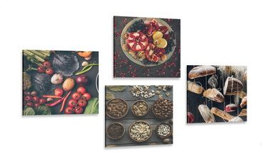 CANVAS PRINT SET SPECIALTIES ON A DARK BACKGROUND - SET OF PICTURES - PICTURES