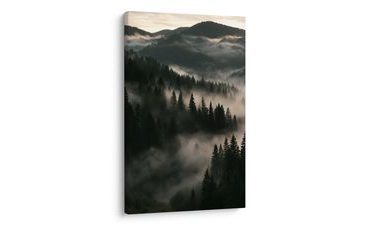 TABLEAU SUR TOILE – FORÊT DE CONIFÈRES DANS LA BRUME - TABLEAUX FORÊT - TABLEAUX