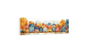 OBRAZ PODZIMNÍ VESNIČKA S DOMKY - BAREVNÉ DOMY - OBRAZY