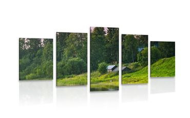 QUADRI 5 PEZZI – CASETTE FIABESCHE AL FIUME - QUADRI DI NATURA E PAESAGGIO - STAMPE E QUADRI