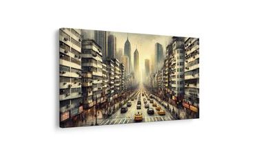 OBRAZ MĚSTSKÁ ULICE PŘI ZÁPADU - OBRAZY MĚSTA - OBRAZY