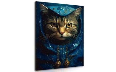 WANDBILD BLAU-GOLDENE KATZE - WANDBILDER MIT DEN HERRSCHERN DES TIERREICHS - BILDER