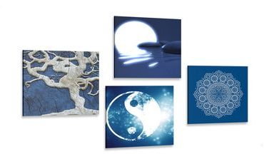 IMPRESSION SUR TOILE ENSEMBLE FENG SHUI EN VERSION BLEUE - ASSEMBLAGES DE PEINTURES SUR TOILE - IMPRESSION SUR TOILE