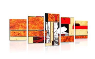 5-PIECE CANVAS PRINT ORANGE FLORAL ABSTRACTION - ABSTRACT PICTURES - PICTURES