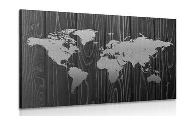 TABLOU HARTA PE LEMN ÎN DESIGN ALB-NEGRU - TABLOURI CU HĂRȚI - TABLOURI