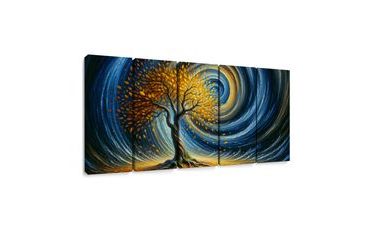 5-DÍLNÝ OBRAZ ZLATÝ STROM ŽIVOTA VE VÍRU NOCI - OBRAZY STROMY ŽIVOTA - OBRAZY