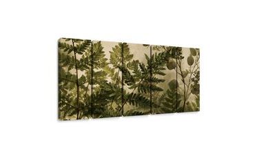 TABLEAU EN 5 PARTIES – FOUGÈRES BOTANIQUES EN SÉPIA - TABLEAUX ARBRES ET FEUILLES - TABLEAUX