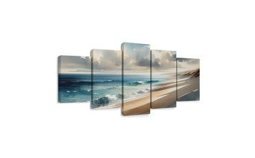 5-TEILIGES WANDBILD SANFTE WELLEN AM UFER - BILDER MEER UND STRAND - BILDER