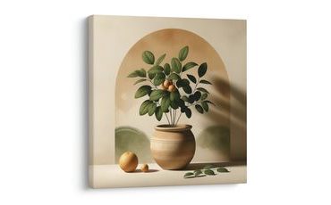 WANDBILD GOLDENE FRÜCHTE IN TONVASE - BOTANISCHE BILDER - BILDER