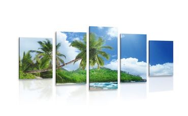 IMPRESSION SUR TOILE EN 5 PARTIES BELLE PLAGE SUR L'ÎLE DES SEYCHELLES - IMPRESSION SUR TOILE DE NATURE ET PAYSAGE - IMPRESSION SUR TOILE