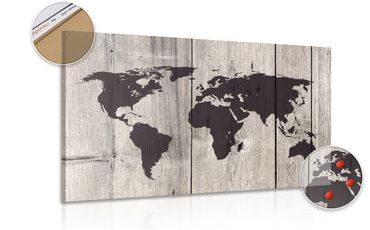 DECORATIVE PINBOARD MAP ON A WOODEN BACKGROUND - PICTURES ON CORK - PICTURES