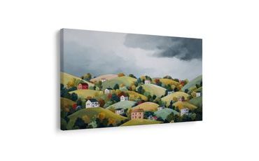 WANDBILD HERBSTLICHE LANDSCHAFT MIT HÄUSCHEN - BUNTE HÄUSER - BILDER