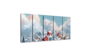 5-DÍLNÝ OBRAZ ZIMNÍ VESNICE SPLNĚNÝCH PŘÁNÍ - VÁNOČNÍ A ZIMNÍ OBRAZY - OBRAZY