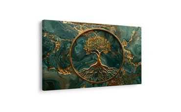 OBRAZ ZLATÝ STROM ŽIVOTA NA SMARAGDOVÉM POZADÍ - OBRAZY STROMY ŽIVOTA - OBRAZY